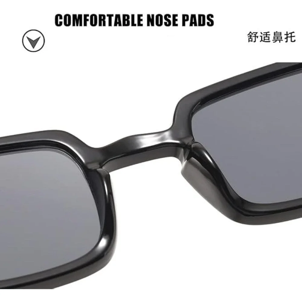 Mens Black Square Sunglasses Retro Rectangular UV400 Protection Cyberpunk Shades
